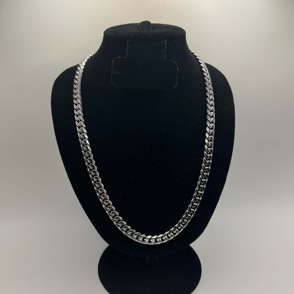 8mm Silver Plated Cuban Link Chain Necklace 20 Inch Mens Hip Hop Flat New